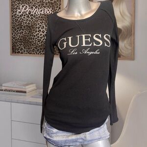 Guess Y2Kblack long sleeve top with rhinestone logo